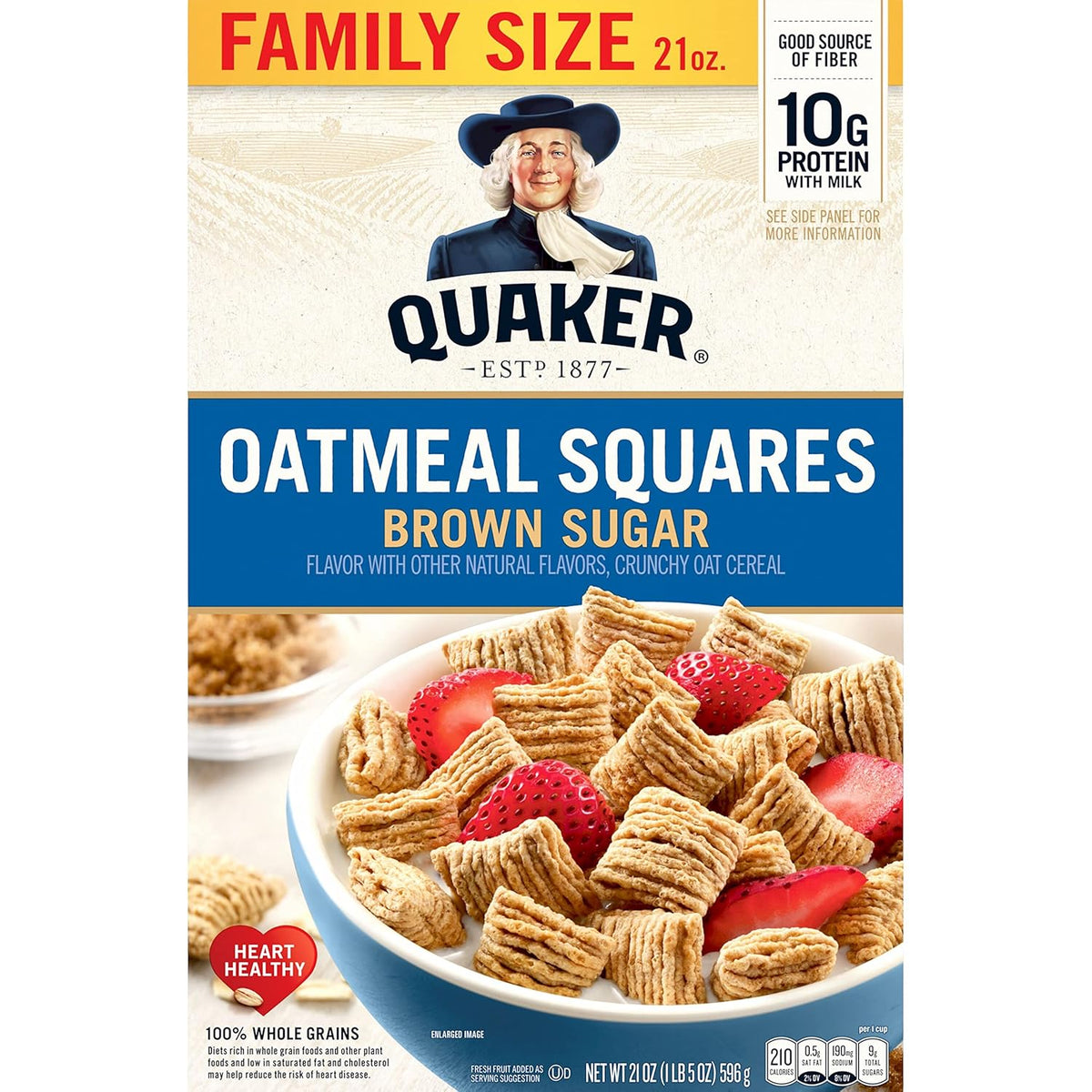 Quaker Oatmeal Squares Breakfast Cereal, Brown Sugar, 21oz Family Size Box