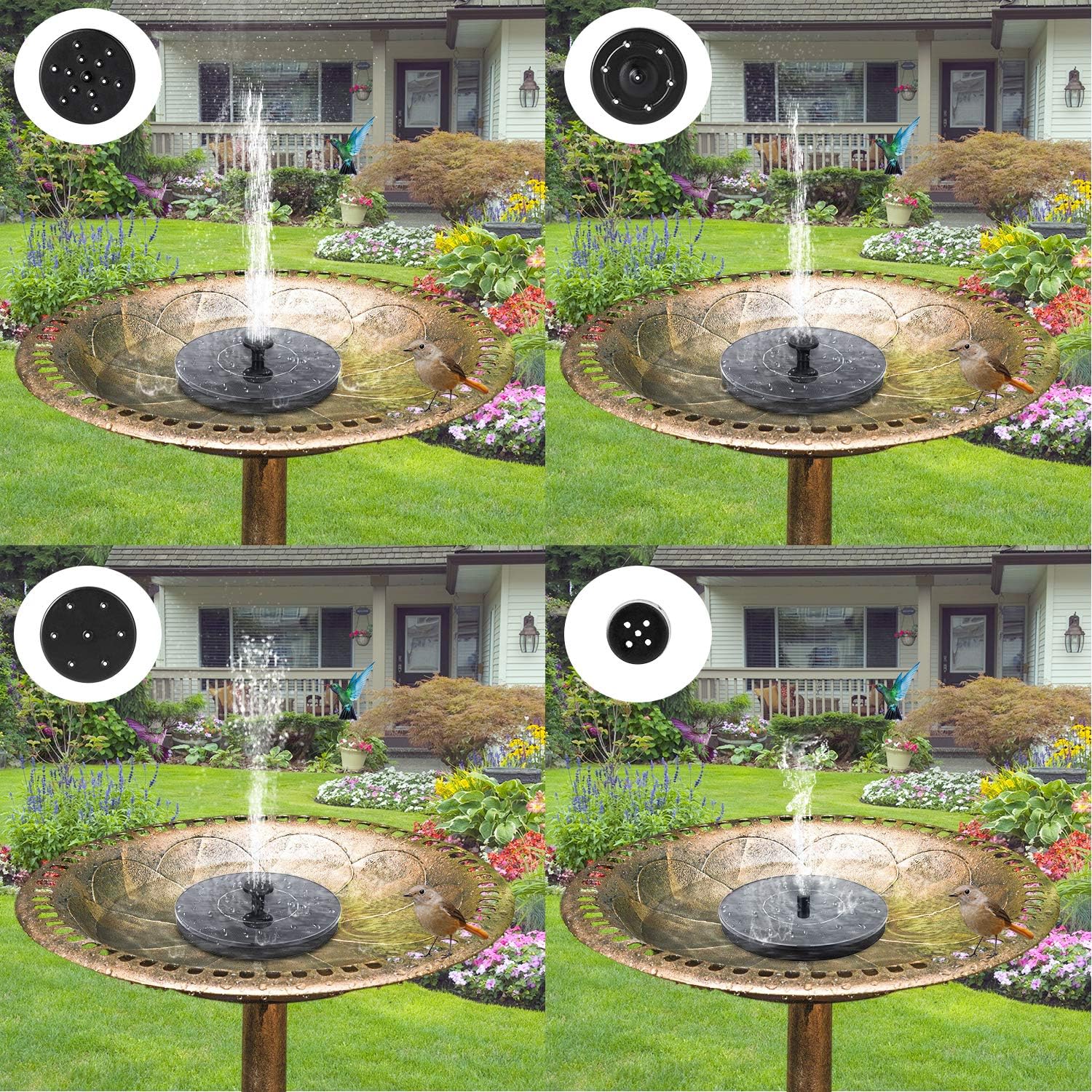 Mademax Solar Bird Bath Fountains, Upgrade 1.4W Solar Fountain Pump with 6 Nozzles, Free Standing Floating Solar Powered Water Fountain Pump for Bird Bath, Garden, Pond, Pool, Outdoor