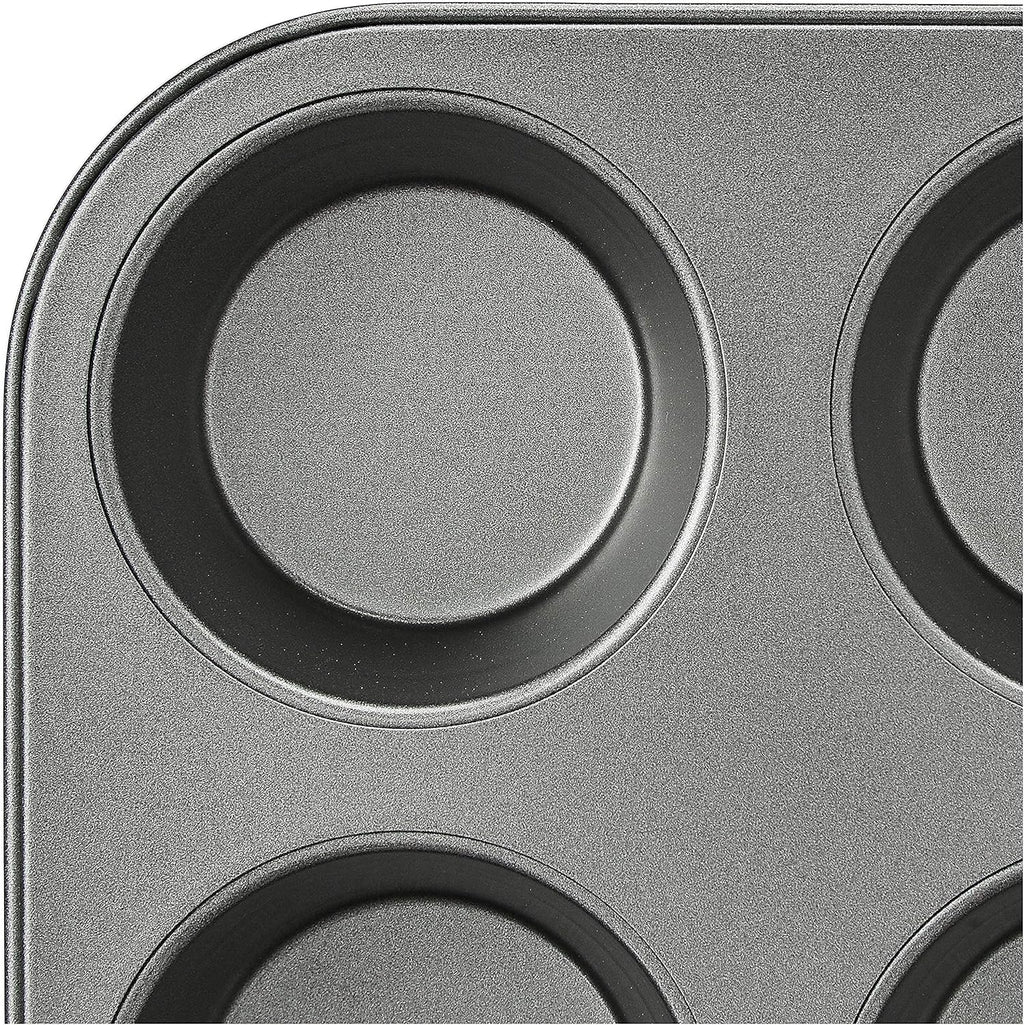 Amazon Basics Nonstick Muffin Pan, Set of 2, Sturdy, Oven Safe, Bakes Evenly, Easy to Clean, 12 Cups, Gray, 13.9x10.55x1.22"