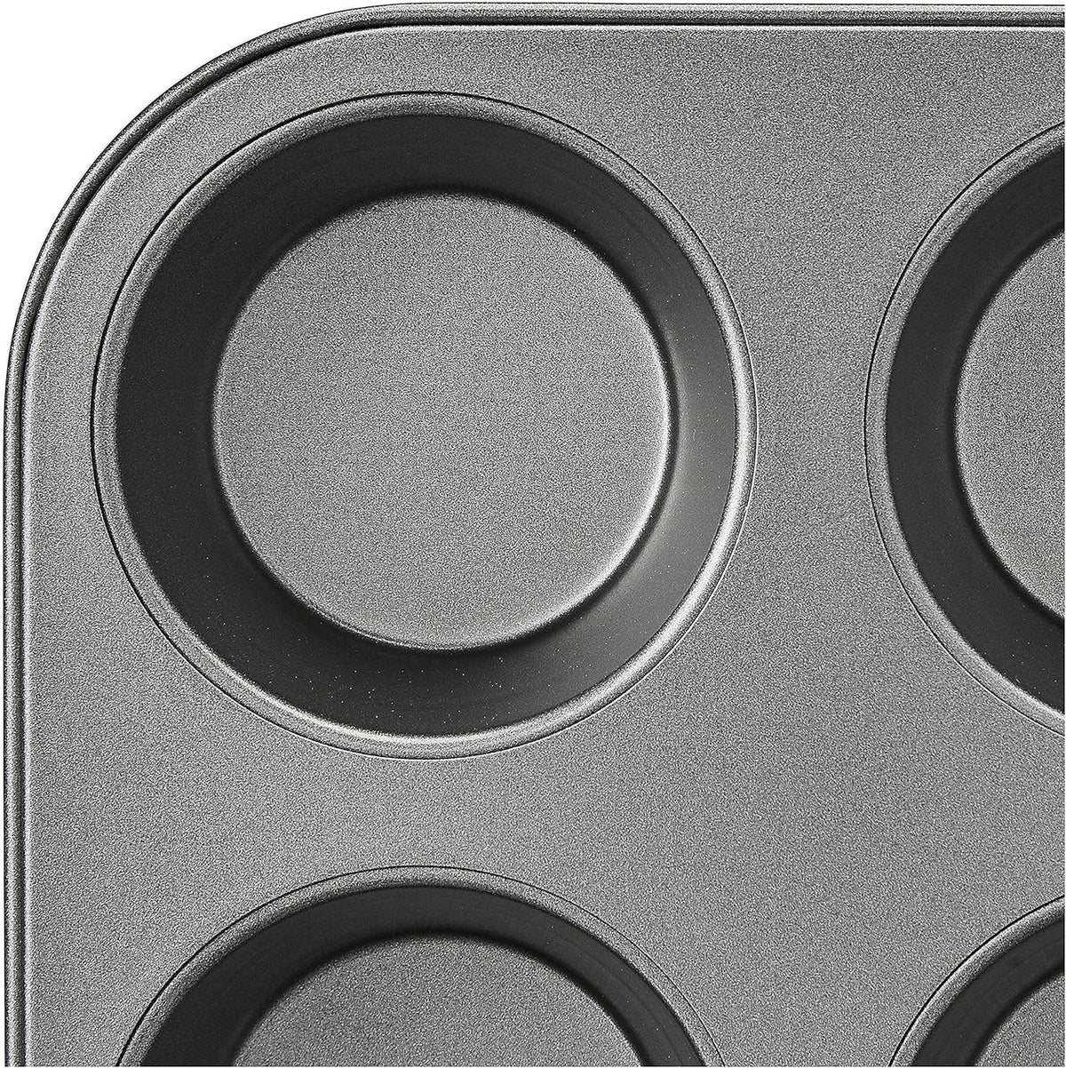 Amazon Basics Nonstick Muffin Pan, Set of 2, Sturdy, Oven Safe, Bakes Evenly, Easy to Clean, 12 Cups, Gray, 13.9x10.55x1.22"